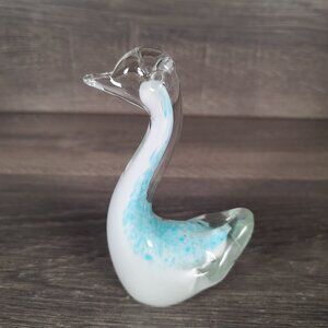 Art Glass Clear & Blue Bird/Duck/Swan Hand Blown Paperweight 6.5"